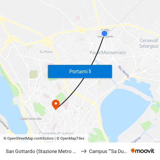 San Gottardo (Stazione Metro Capolinea 17) to Campus ""Sa Duchessa"" map