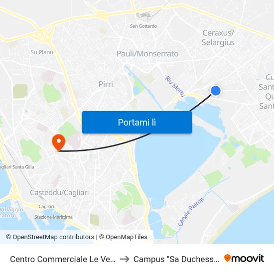 Centro Commerciale Le Vele to Campus "Sa Duchessa" map