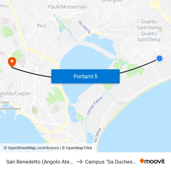 San Benedetto (Angolo Atene) to Campus "Sa Duchessa" map