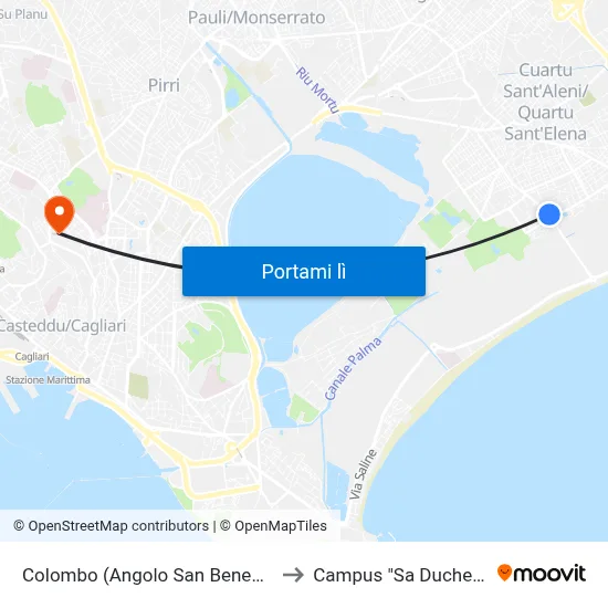 Colombo (Angolo San Benedetto) to Campus "Sa Duchessa" map