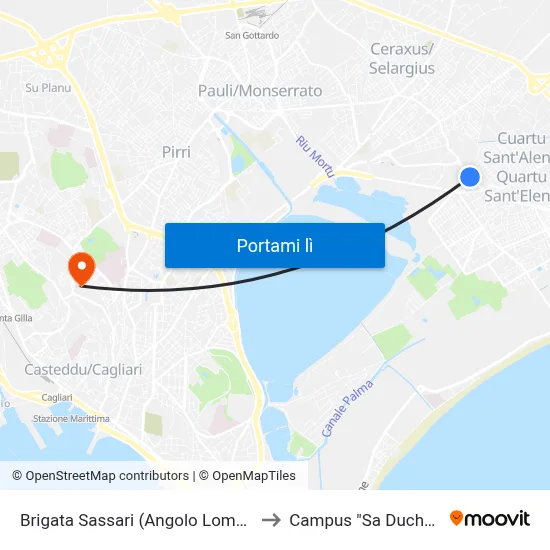 Brigata Sassari (Angolo Lombardia) to Campus "Sa Duchessa" map