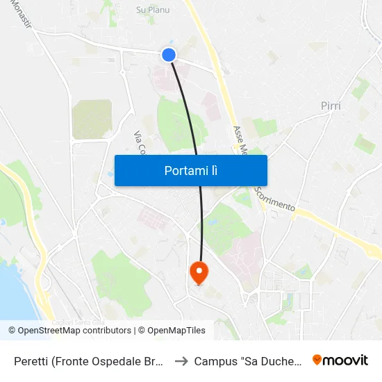 Peretti (Fronte Ospedale Brotzu) to Campus "Sa Duchessa" map
