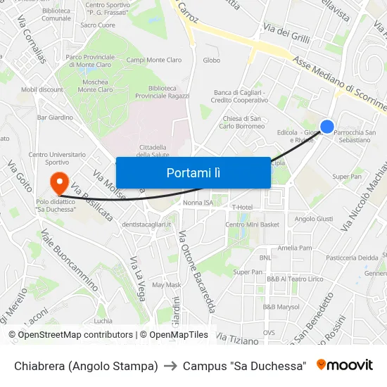 Chiabrera (Angolo Stampa) to Campus "Sa Duchessa" map