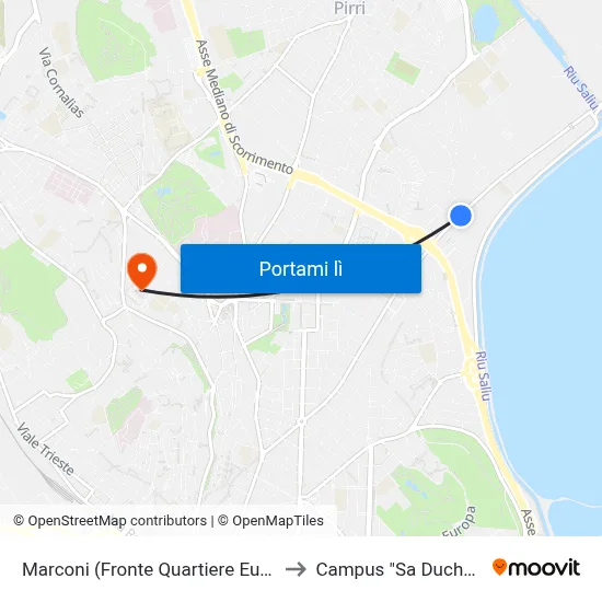 Marconi (Fronte Quartiere Europeo) to Campus "Sa Duchessa" map