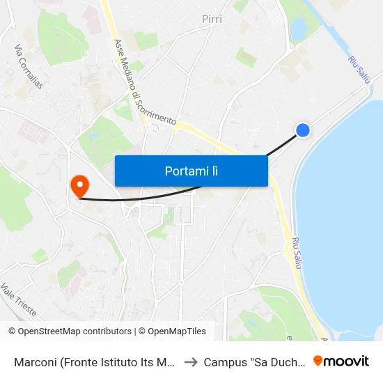 Marconi (Fronte Istituto Its Mo.So.S.) to Campus "Sa Duchessa" map
