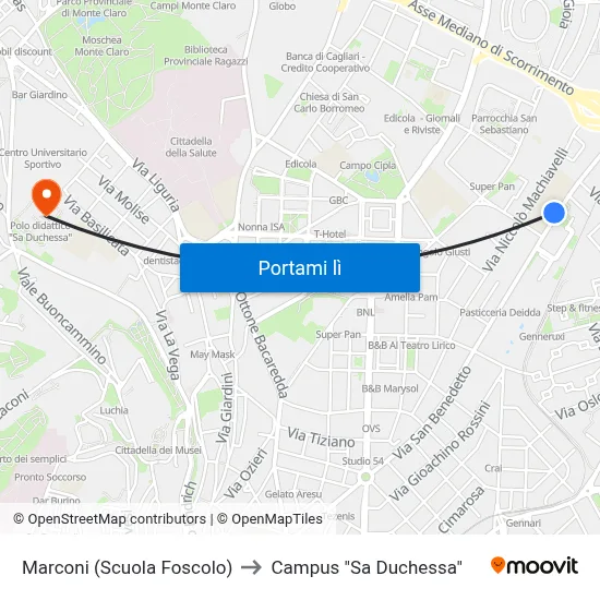 Marconi (Scuola Foscolo) to Campus "Sa Duchessa" map