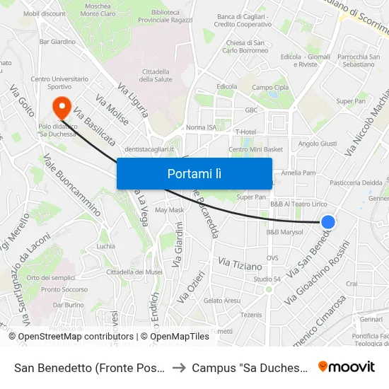 San Benedetto (Fronte Poste) to Campus "Sa Duchessa" map