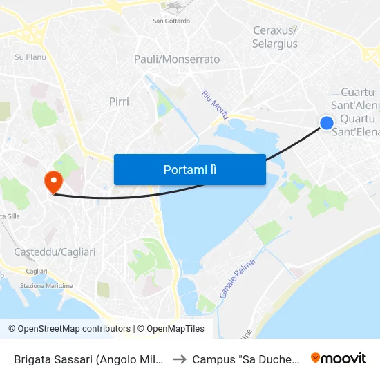 Brigata Sassari (Angolo Milano) to Campus "Sa Duchessa" map