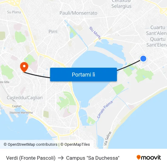 Verdi (Fronte Pascoli) to Campus "Sa Duchessa" map