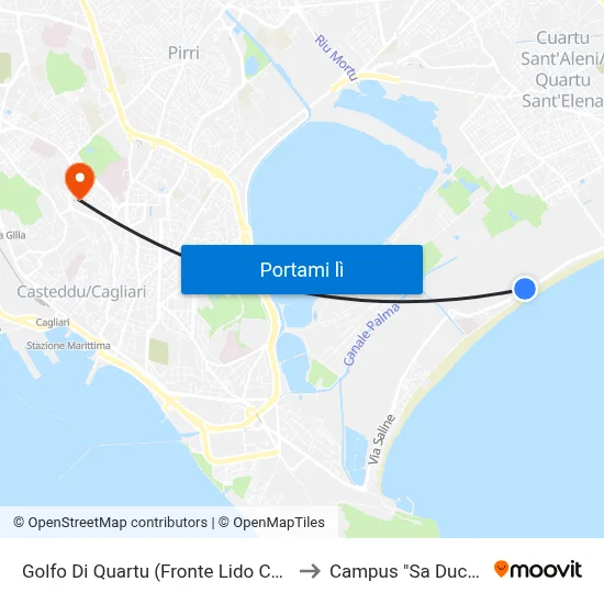 Golfo Di Quartu (Fronte Lido Carabinieri) to Campus "Sa Duchessa" map