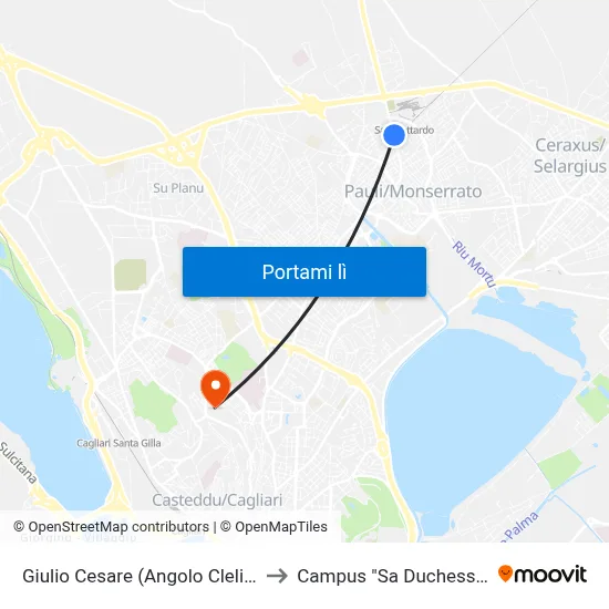 Giulio Cesare (Angolo Clelia) to Campus "Sa Duchessa" map