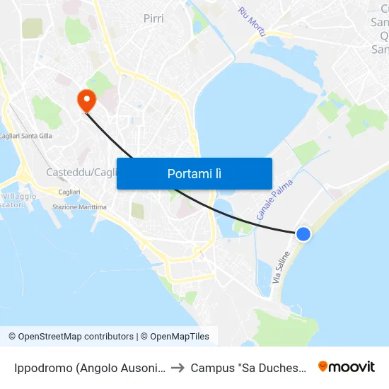 Ippodromo (Angolo Ausonia) to Campus "Sa Duchessa" map