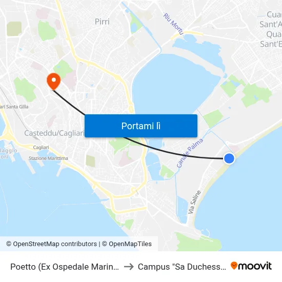 Poetto (Ex Ospedale Marino) to Campus "Sa Duchessa" map