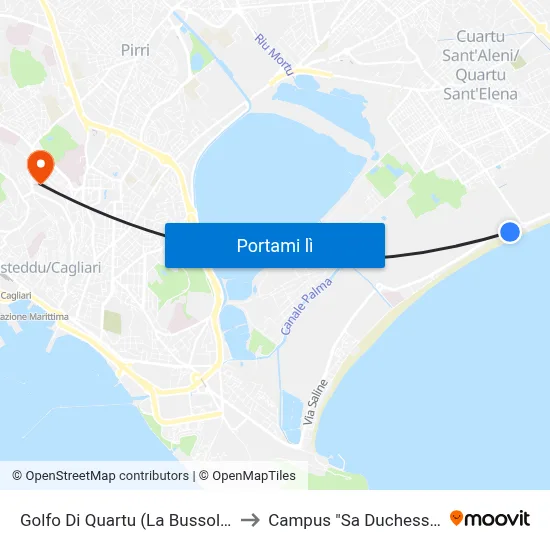 Golfo Di Quartu (La Bussola) to Campus "Sa Duchessa" map