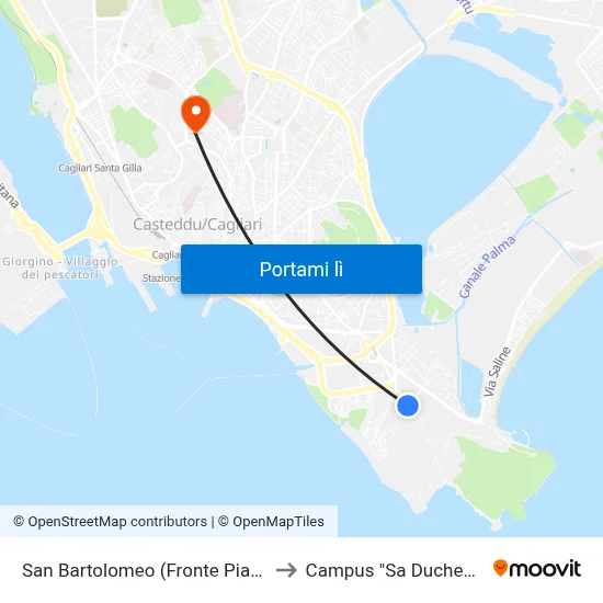 San Bartolomeo (Fronte Piazza) to Campus "Sa Duchessa" map