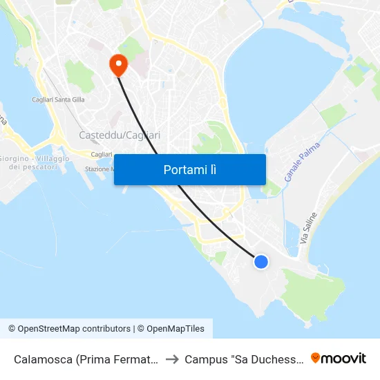 Calamosca (Prima Fermata) to Campus "Sa Duchessa" map