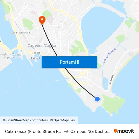 Calamosca (Fronte Strada Faro) to Campus "Sa Duchessa" map