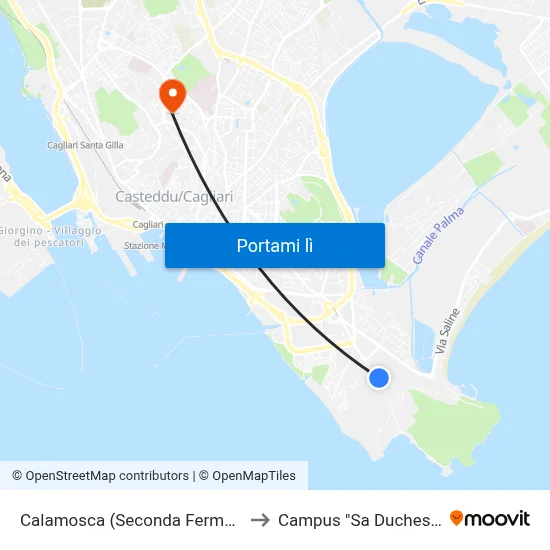 Calamosca (Seconda Fermata ) to Campus "Sa Duchessa" map