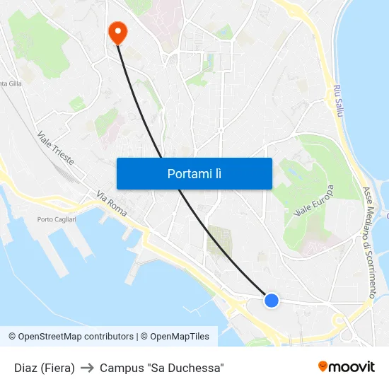 Diaz (Fiera) to Campus "Sa Duchessa" map