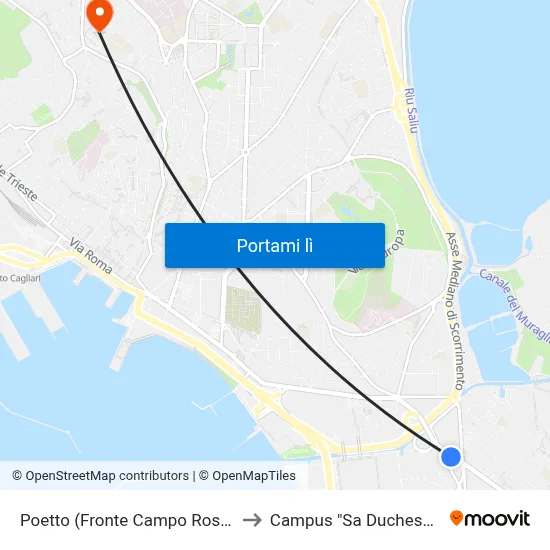 Poetto (Fronte Campo Rossi) to Campus "Sa Duchessa" map