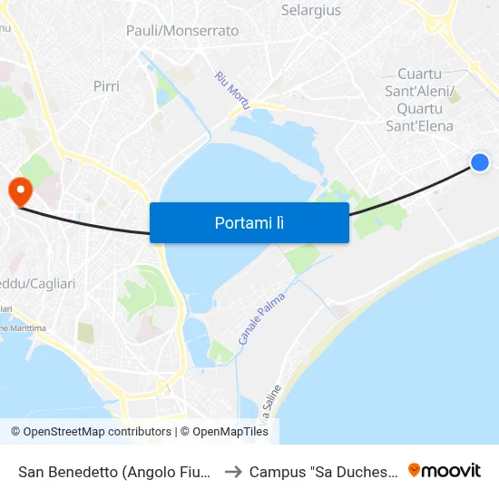 San Benedetto (Angolo Fiume) to Campus "Sa Duchessa" map