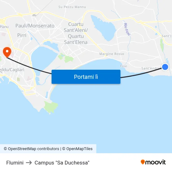 Flumini to Campus "Sa Duchessa" map