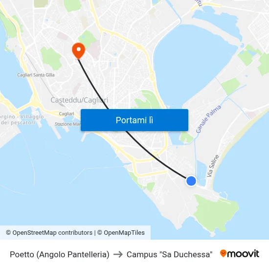 Poetto (Angolo Pantelleria) to Campus "Sa Duchessa" map