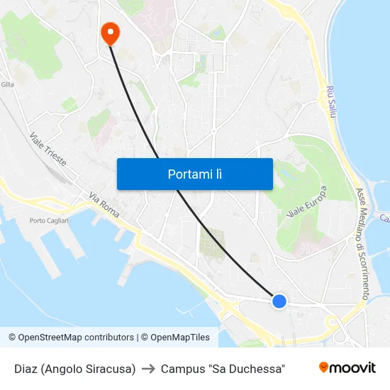 Diaz (Angolo Siracusa) to Campus "Sa Duchessa" map
