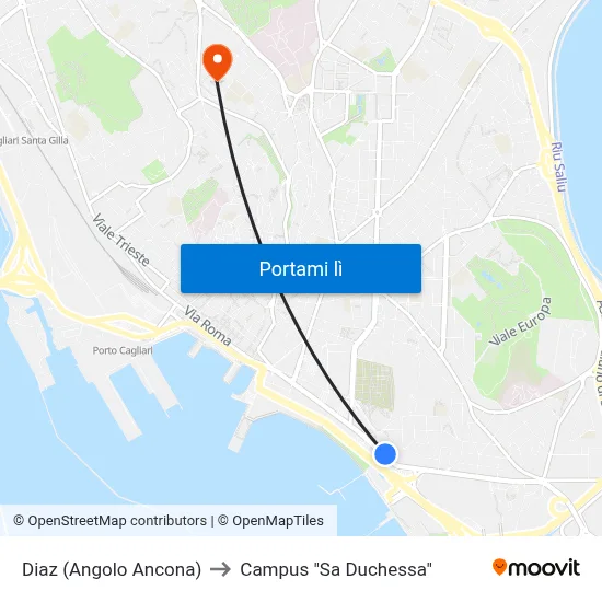Diaz (Angolo Ancona) to Campus "Sa Duchessa" map