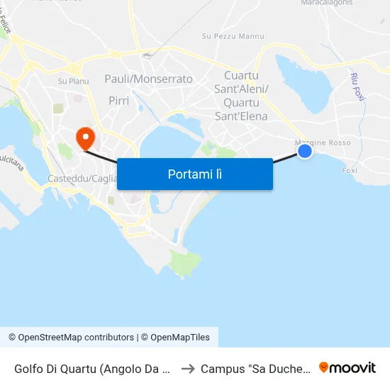 Golfo Di Quartu (Angolo Da Vinci) to Campus "Sa Duchessa" map
