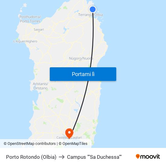 Porto Rotondo (Olbia) to Campus ""Sa Duchessa"" map