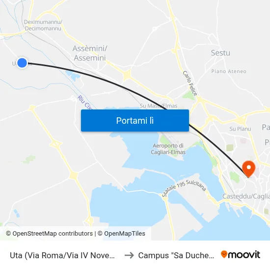 Uta (Via Roma/Via IV Novembre) to Campus "Sa Duchessa" map