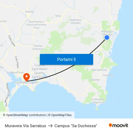 Muravera Via Sarrabus to Campus "Sa Duchessa" map
