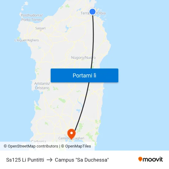 Ss125 Li Puntitti to Campus "Sa Duchessa" map