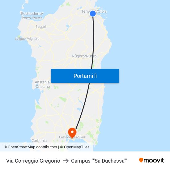 Via Correggio Gregorio to Campus ""Sa Duchessa"" map