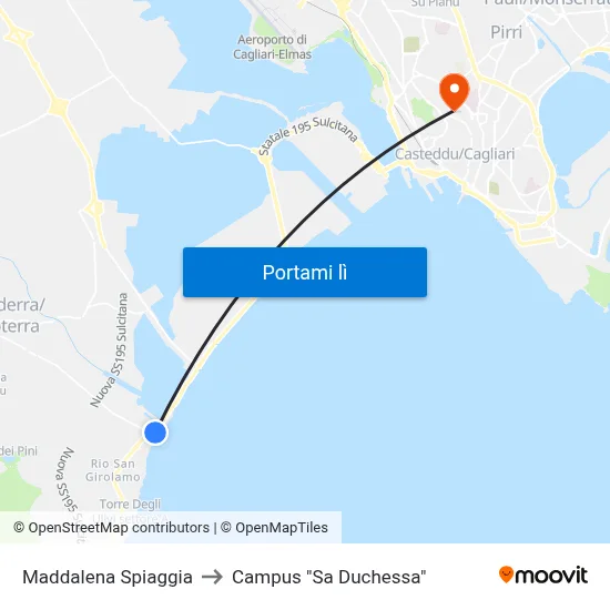 Maddalena Spiaggia to Campus "Sa Duchessa" map