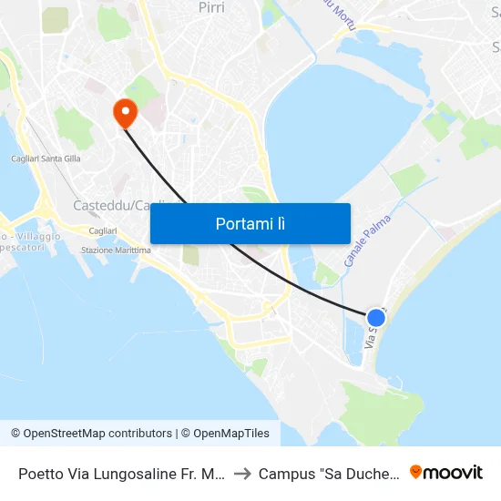 Poetto Via Lungosaline Fr. Market to Campus "Sa Duchessa" map