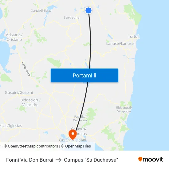 Fonni Via Don Burrai to Campus "Sa Duchessa" map