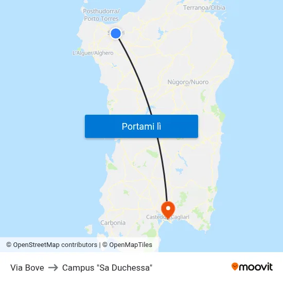 Via Bove to Campus "Sa Duchessa" map