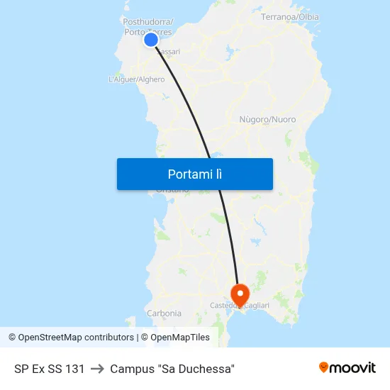 SP Ex SS 131 to Campus "Sa Duchessa" map