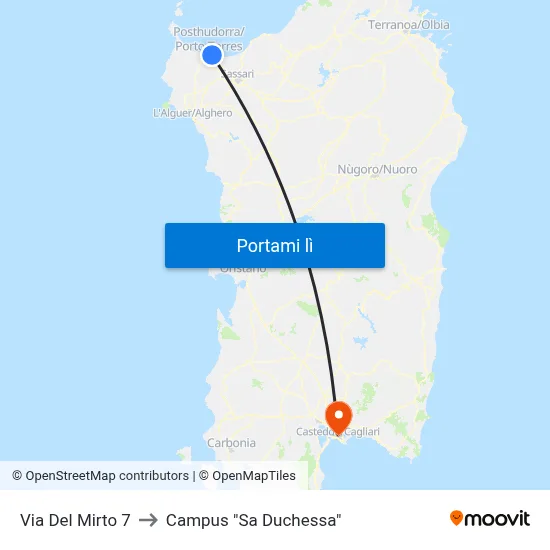 Via Del Mirto 7 to Campus "Sa Duchessa" map
