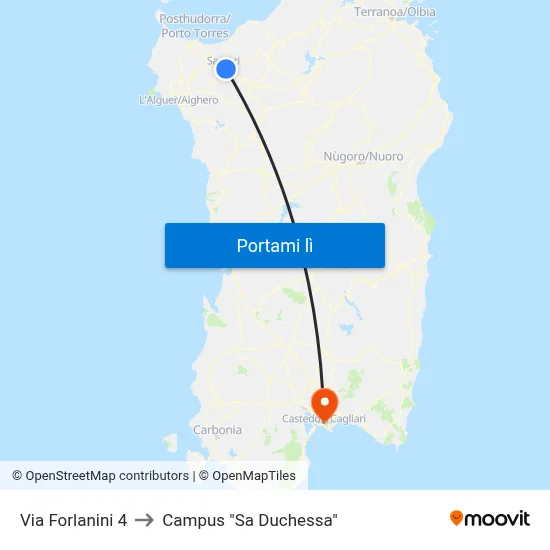 Via Forlanini 4 to Campus "Sa Duchessa" map