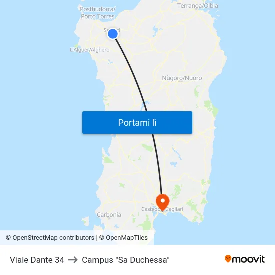 Viale Dante 34 to Campus "Sa Duchessa" map