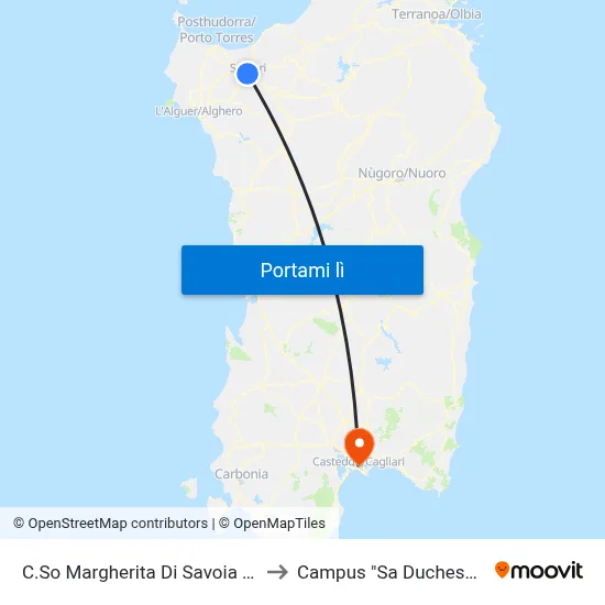 C.So Margherita Di Savoia 97 to Campus "Sa Duchessa" map