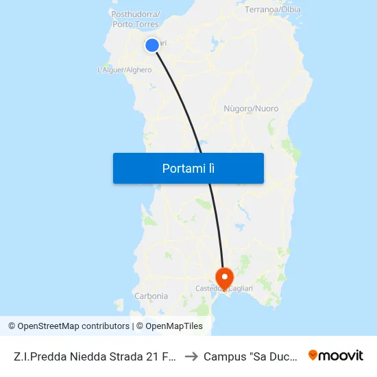 Z.I.Predda Niedda Strada 21 Fermata 2 to Campus "Sa Duchessa" map