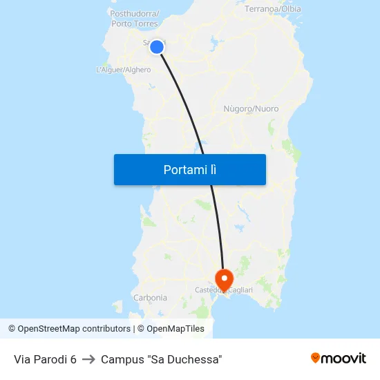 Via Parodi 6 to Campus "Sa Duchessa" map