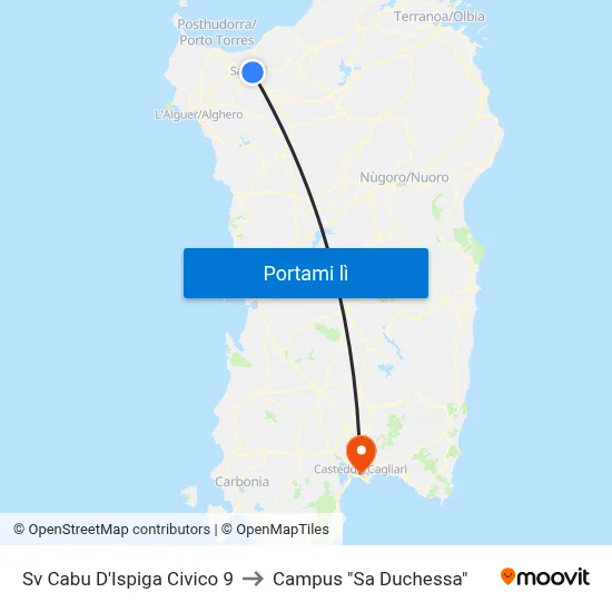 Sv Cabu D'Ispiga Civico 9 to Campus "Sa Duchessa" map