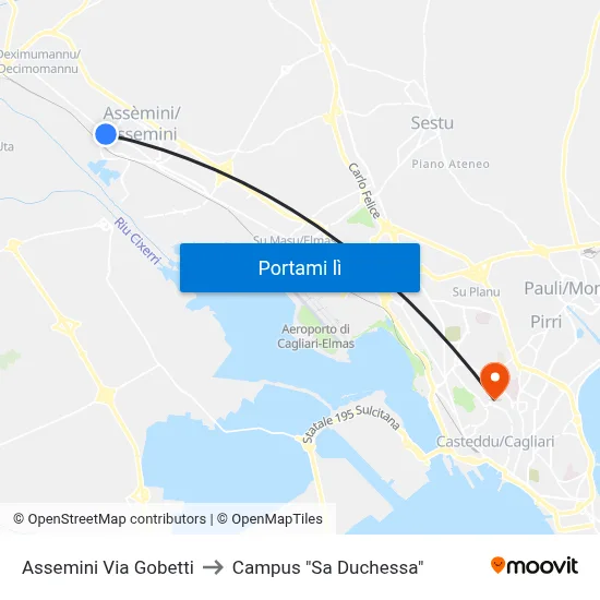 Assemini Via Gobetti to Campus "Sa Duchessa" map