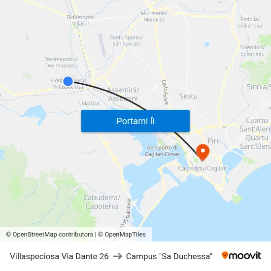 Villaspeciosa Via Dante 26 to Campus "Sa Duchessa" map