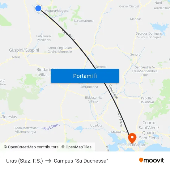 Uras (Staz. F.S.) to Campus "Sa Duchessa" map